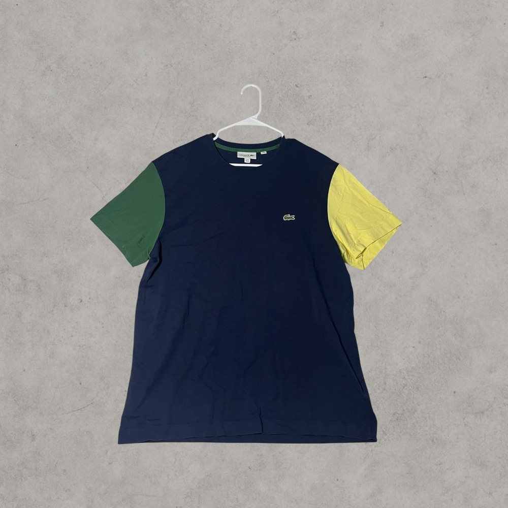 Lacoste Mens Colorblock T-Shirt Navy Blue Green Yellow Crocodile Logo XL TH3321